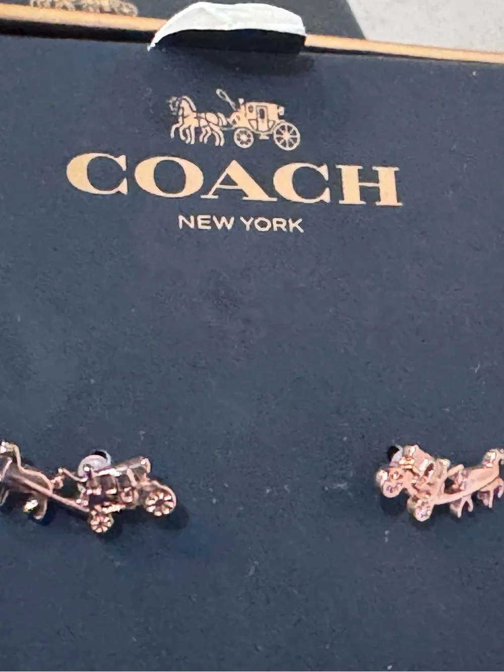 Coach Signature Stagecoach Post Stud Earrings Rose Gold Copper Color Pierced - Picture 3 of 9